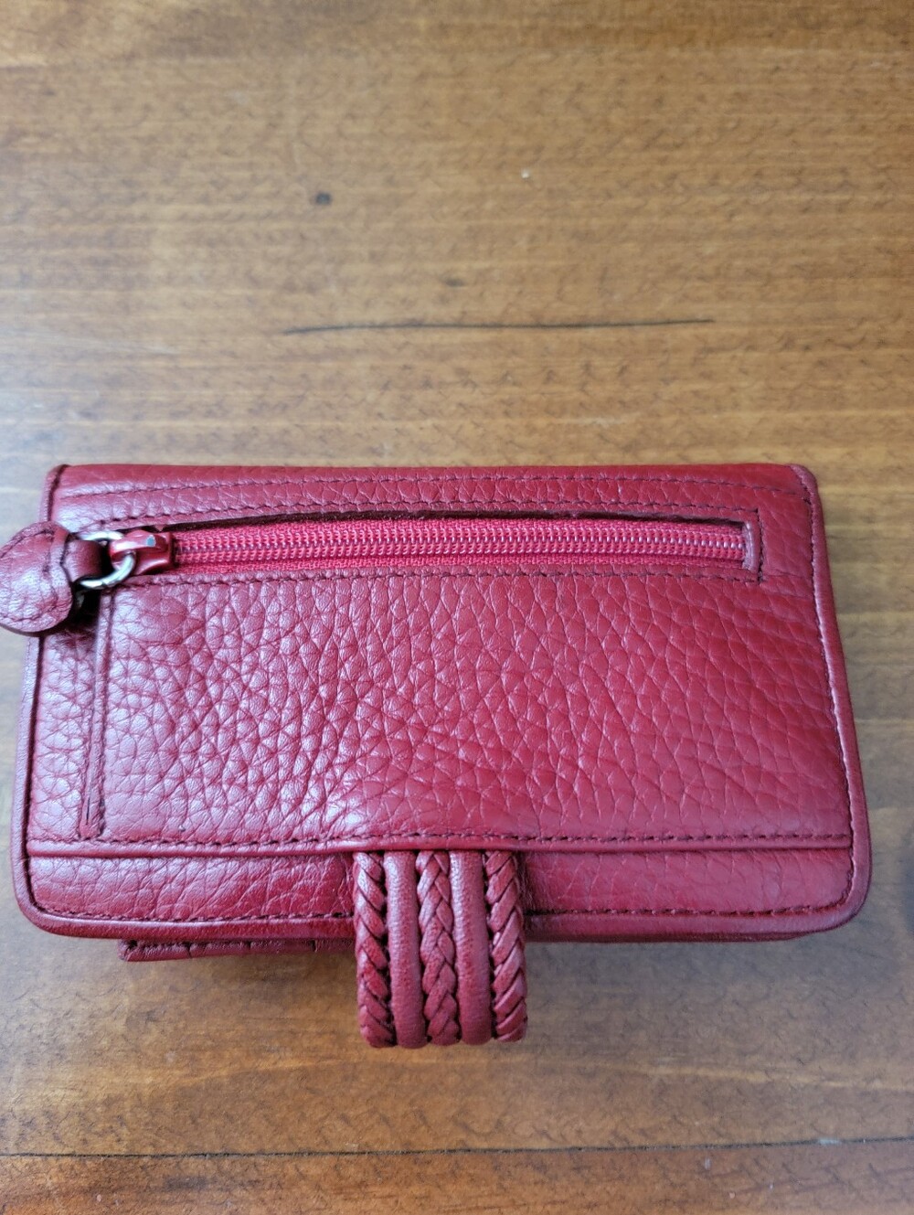 Brighton Red Pebbled Leather Bi-fold Snap Wallet - Picture 7 of 16